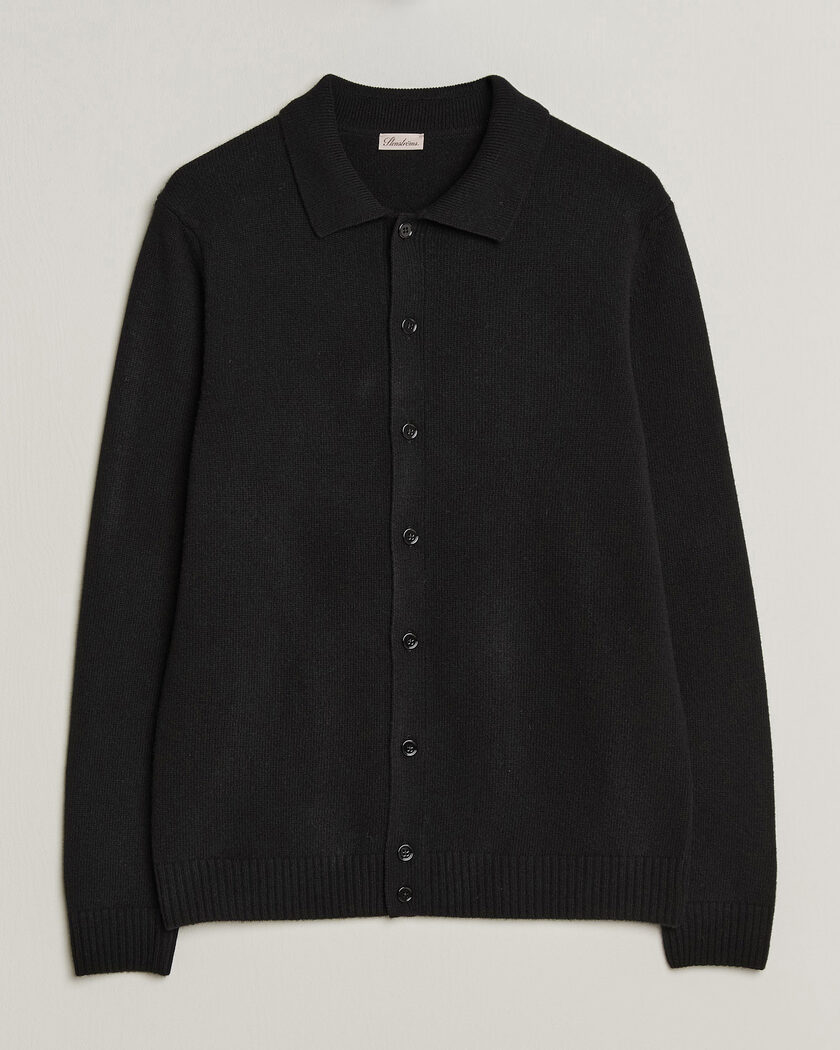 Stenströms Brushed Merino Polo Cardigan Black – Noir