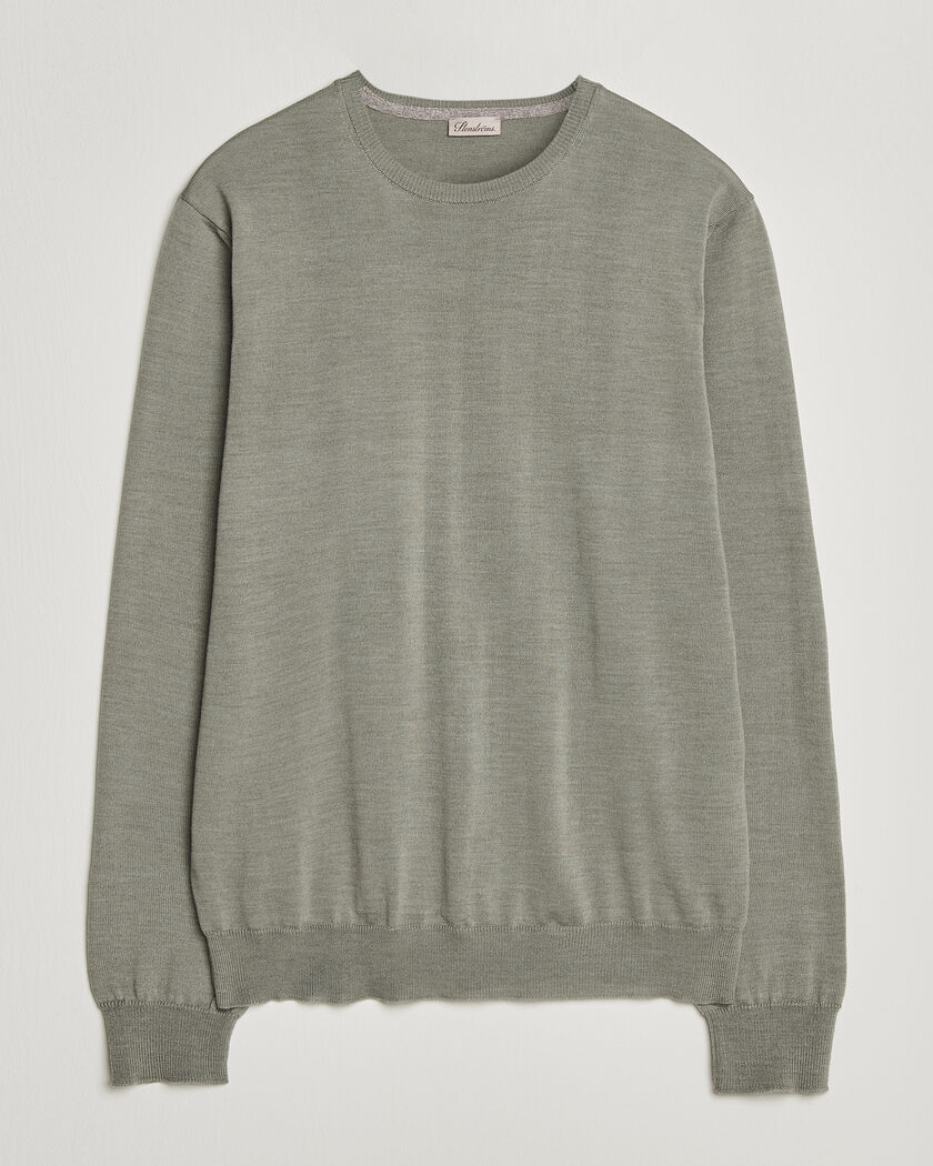 Stenströms Merino Patch Crew Neck Green/Grey – Vert