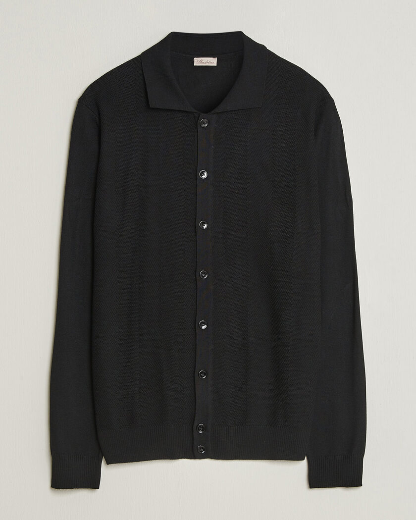 Stenströms Merino Herringbone Polo Cardigan Black – Noir