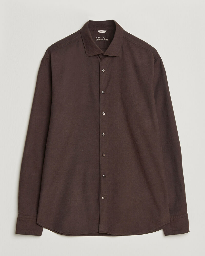 Stenströms Regular Fit Cut Away Flannel Shirt Brown – Marron