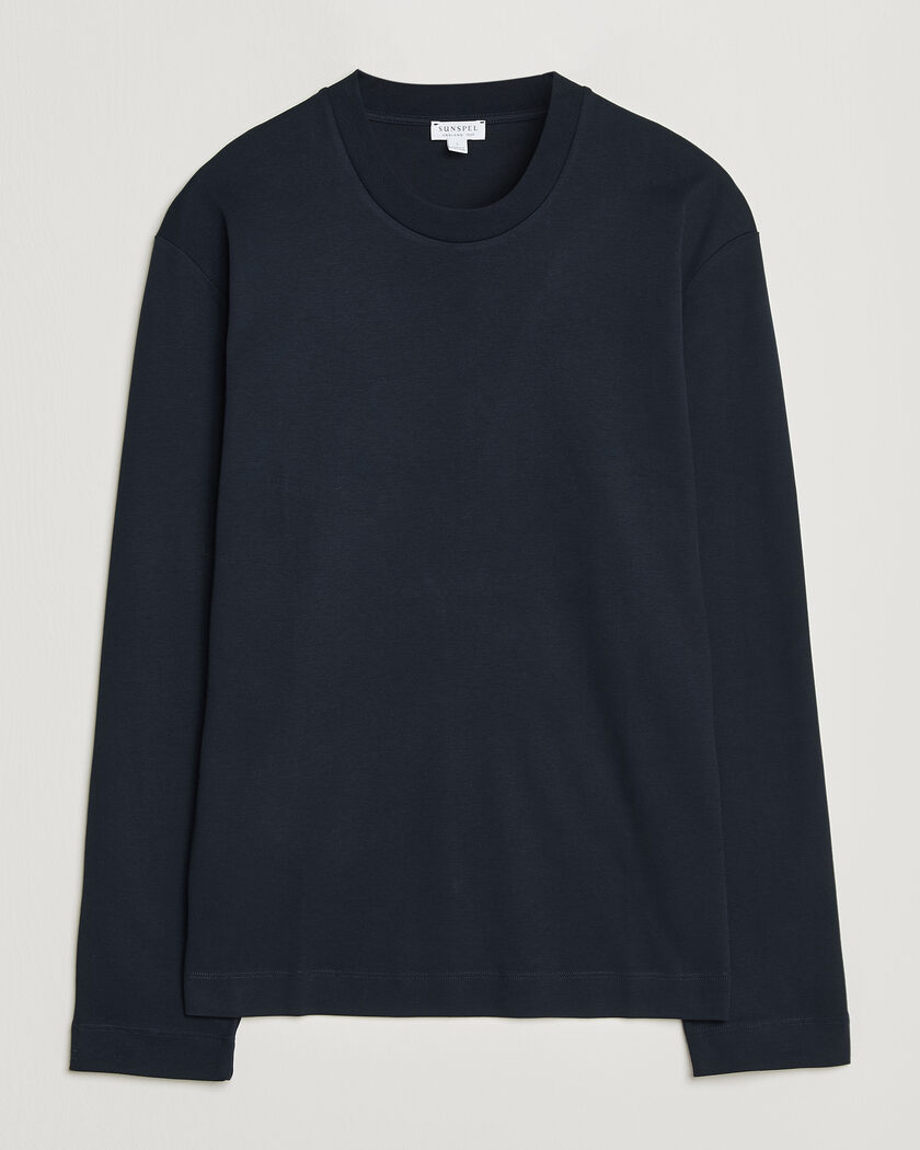 Sunspel Heavy Weight Supima Cotton Long Sleeve T-Shirt Navy – Bleu
