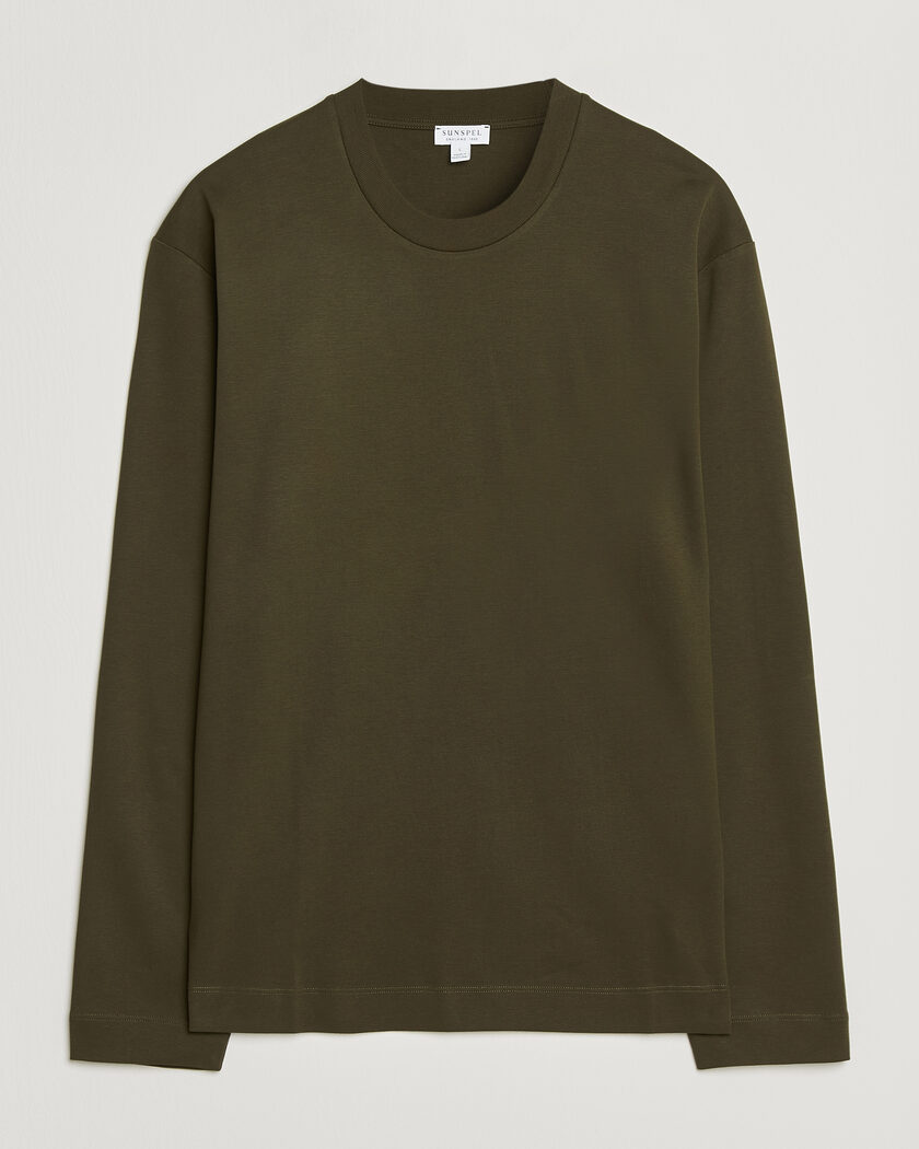 Sunspel Heavy Weight Supima Cotton Long Sleeve T-Shirt Green – Vert