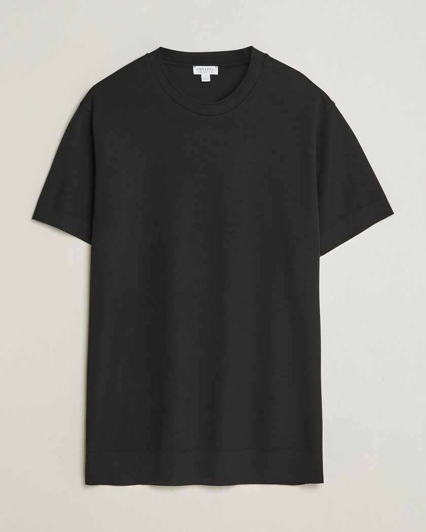 Sunspel Cotton Piquet T-Shirt Black – Noir