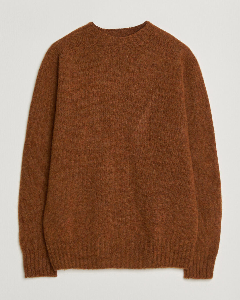 Sunspel Brushed Shetland Crew Neck Dark Tabacco – Marron