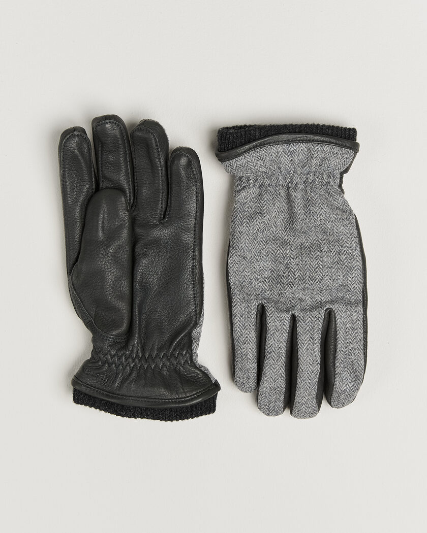 Hestra Wilhelm Herringbone Wool/Elkskin Glove Grey – Gris