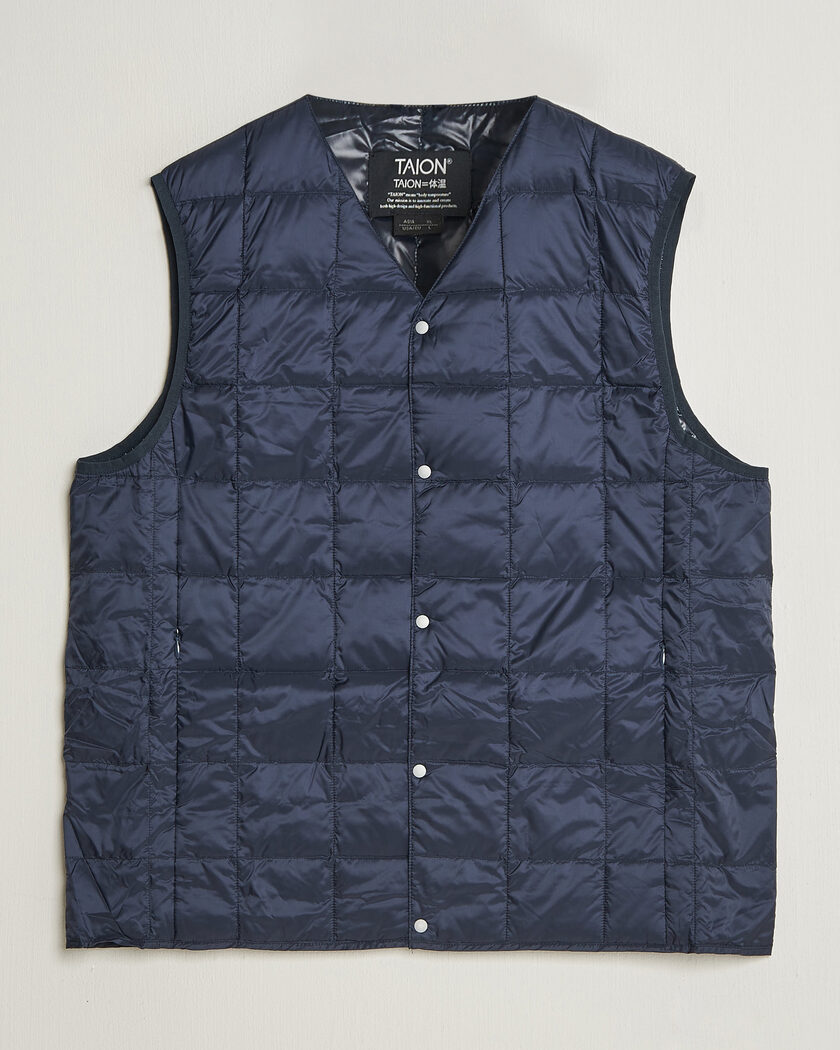TAION V-Neck Lightweight Down Vest Dark Navy – Bleu