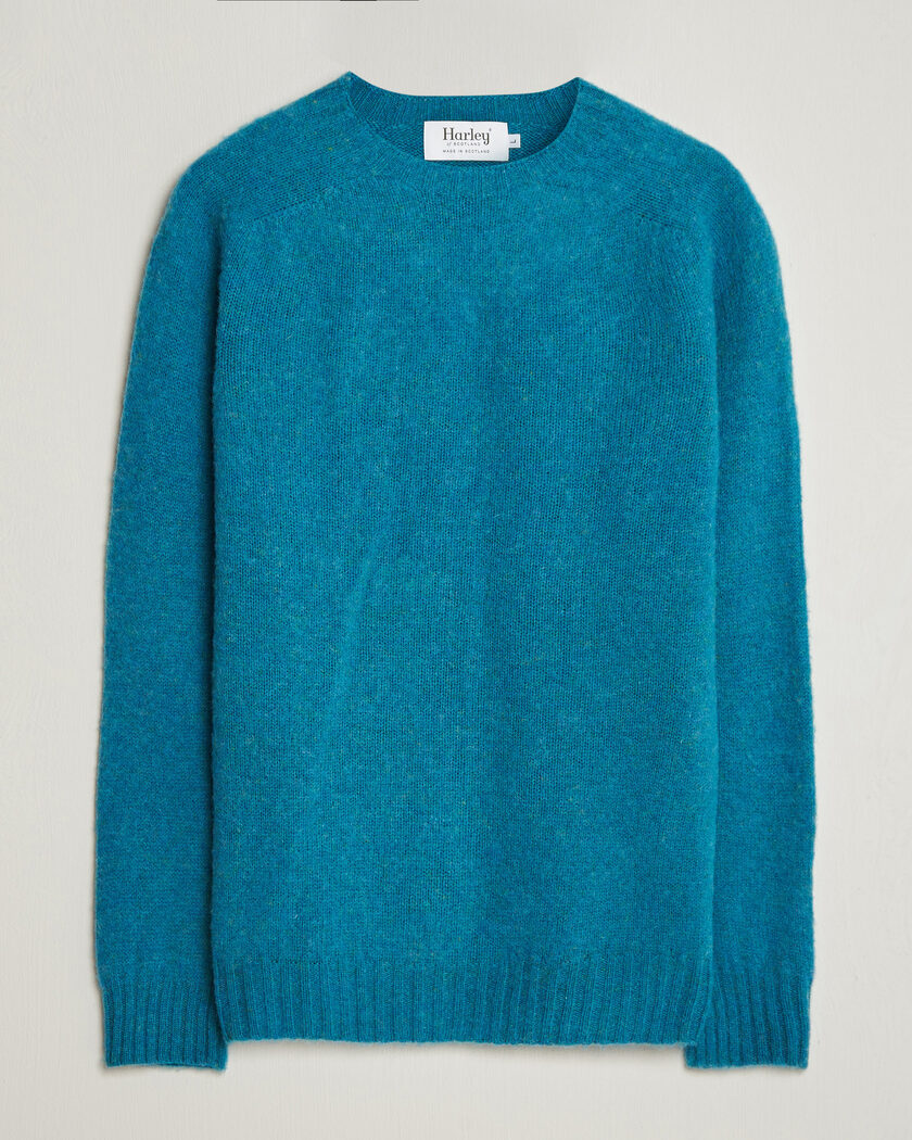 Harley Of Scotland Brushed Supersoft Lambswool Crewneck Gulfstream – Bleu