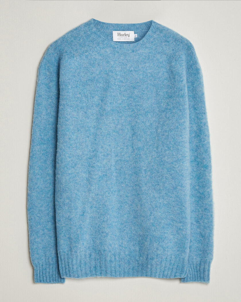 Harley Of Scotland Brushed Supersoft Lambswool Crewneck Loch Blue – Bleu