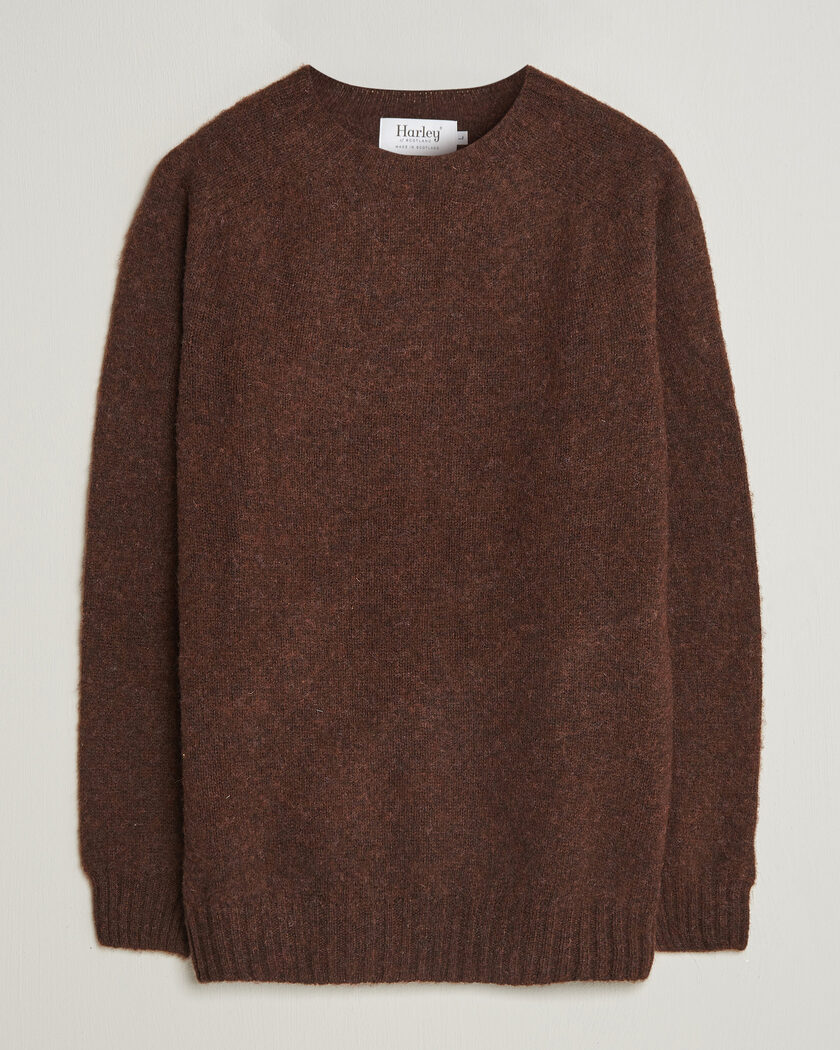 Harley Of Scotland Brushed Supersoft Lambswool Crewneck Marron – Marron