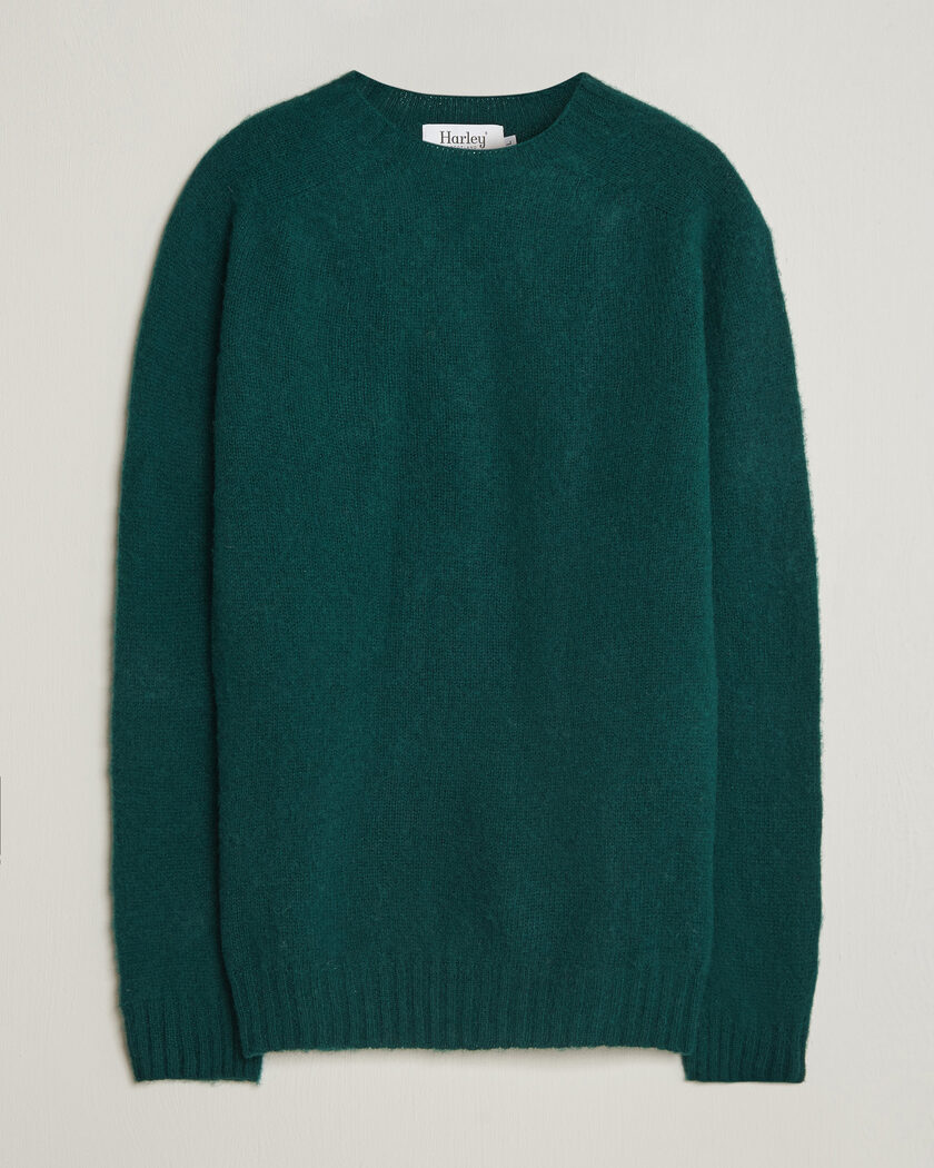 Harley Of Scotland Brushed Supersoft Lambswool Crewneck Tartan – Vert