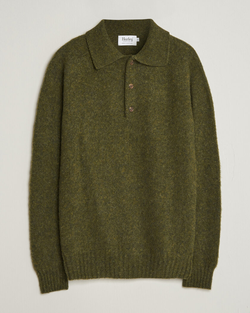 Harley Of Scotland Brushed Supersoft Lambswool Polo Scots Pine – Vert