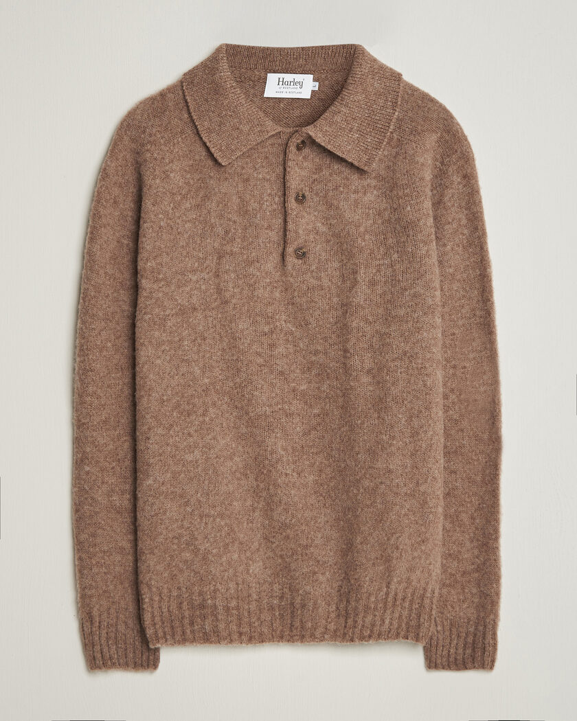 Harley Of Scotland Brushed Supersoft Lambswool Polo Tundra – Marron