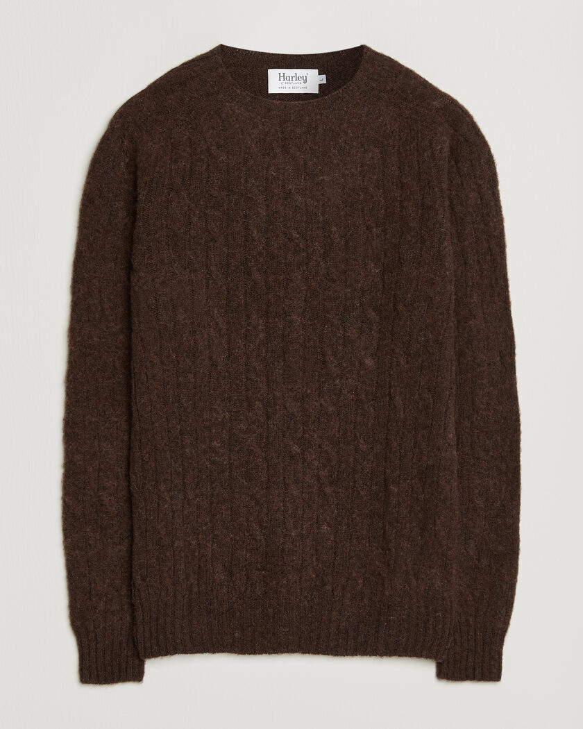 Harley Of Scotland Brushed Supersoft Lambswool Cable Marron – Marron
