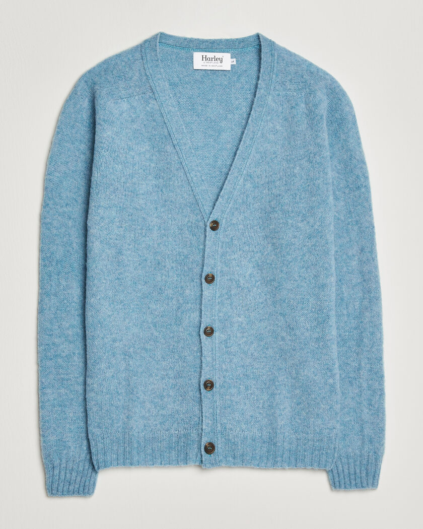 Harley Of Scotland Brushed Supersoft Lambswool Cardigan Loch Blue – Bleu