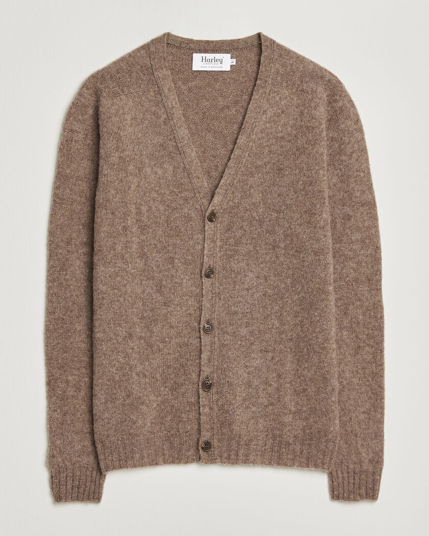 Harley Of Scotland Brushed Supersoft Lambswool Cardigan Tundra – Marron