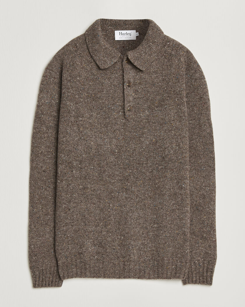 Harley Of Scotland Donegal Wool Polo Brown – Marron
