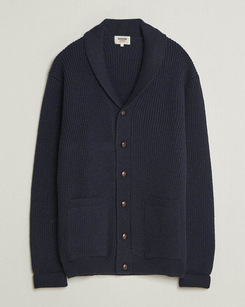 Kamakura Shirts McQueen Shawl Collar Cardigan Navy – Bleu