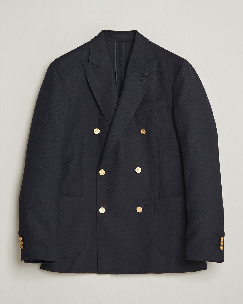Lardini Double Breasted Herringbone Wool Blazer Navy – Bleu
