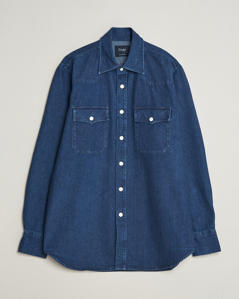Drake's Western Selvedge Denim Shirt Stone Wash Indigo – Bleu