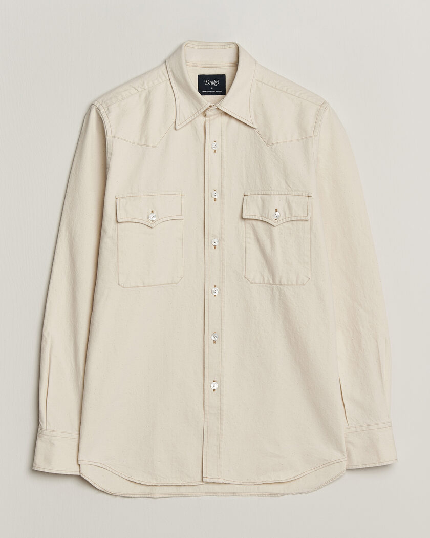 Drake's Western Denim Shirt Stone Wash Ecru – Blanc