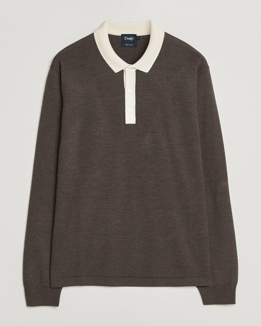 Drake's Solid Knitted Rugby Brown – Marron