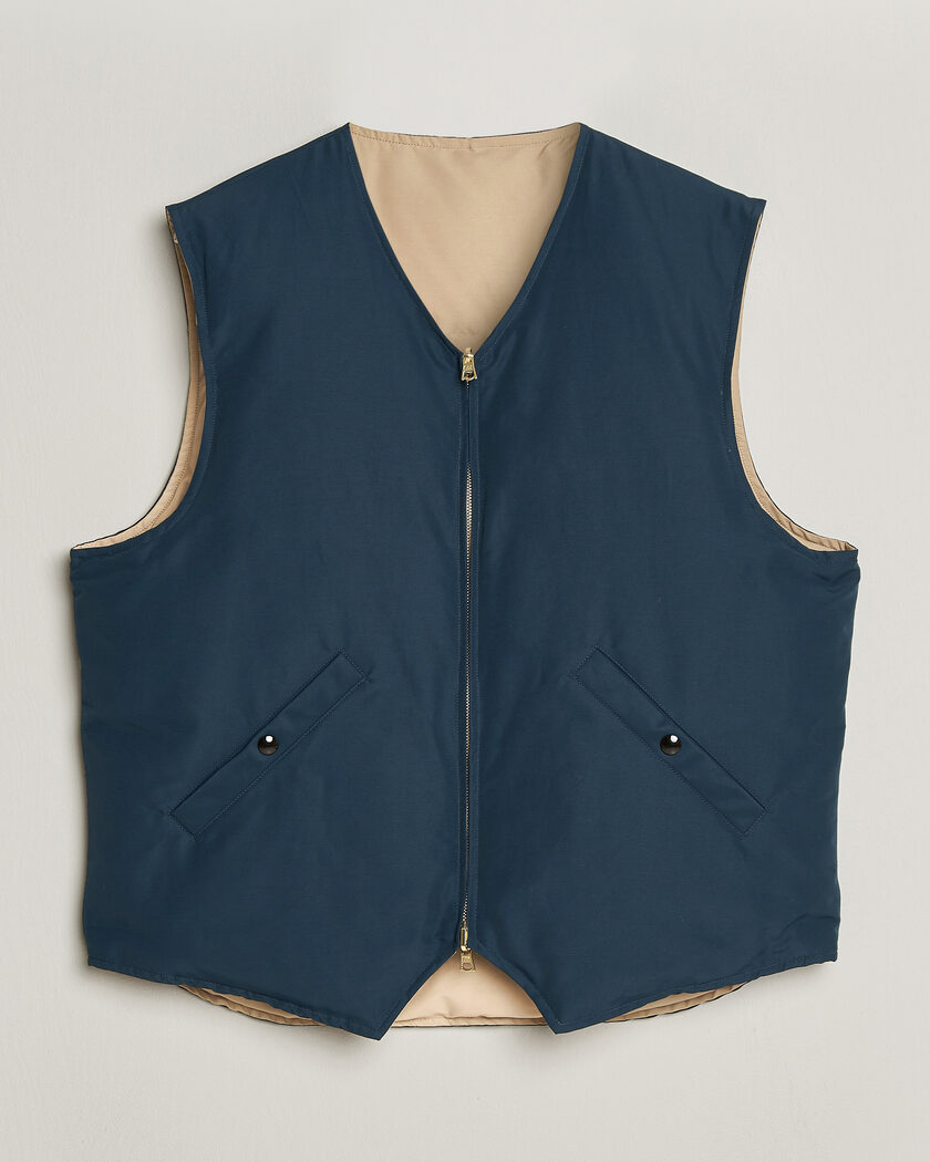 Drake's Reversible Down Vest Petrol/Ecru – Bleu