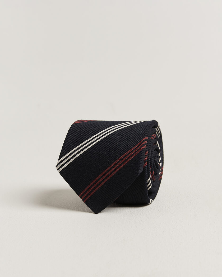 Drake's Reppe Stripe Wool/Silk Tie Navy/Brown/White – Bleu