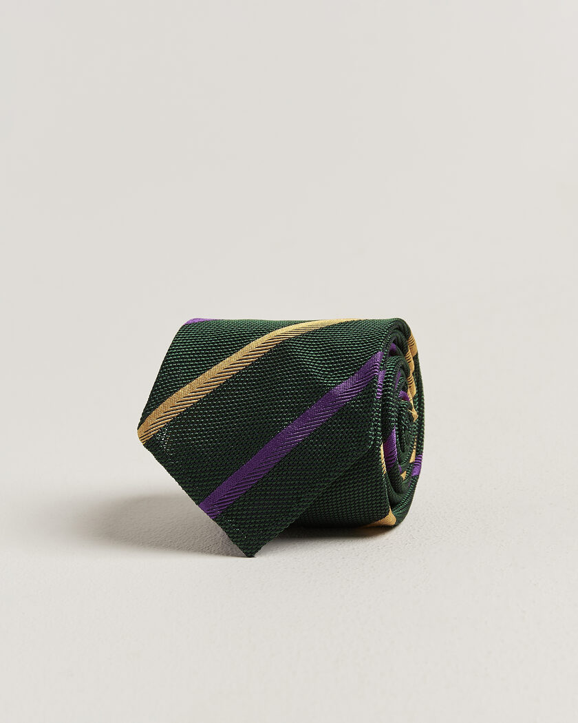 Drake's Multistripe Grenadine Silk Tie Green/Yellow/Purple – Vert