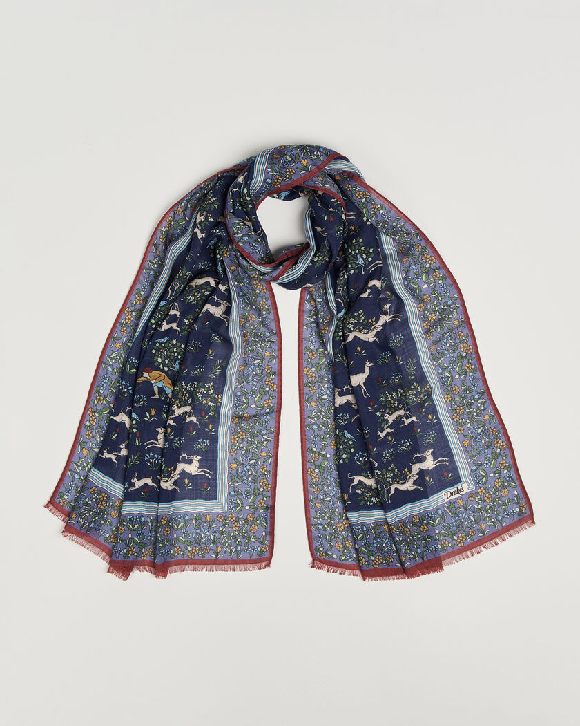 Drake's Archival Animals Wool/Silk Scarf Navy – Bleu