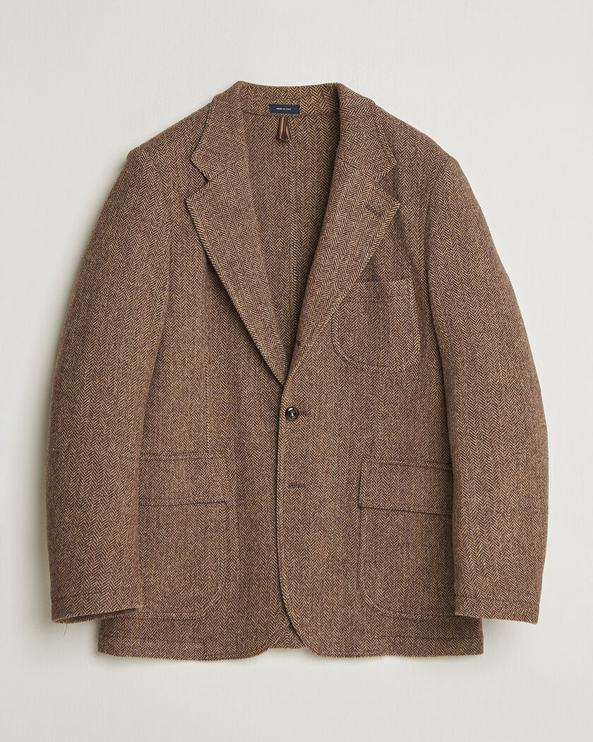 Drake's MKVII Tweed Herringbone Games Blazer Brown – Marron