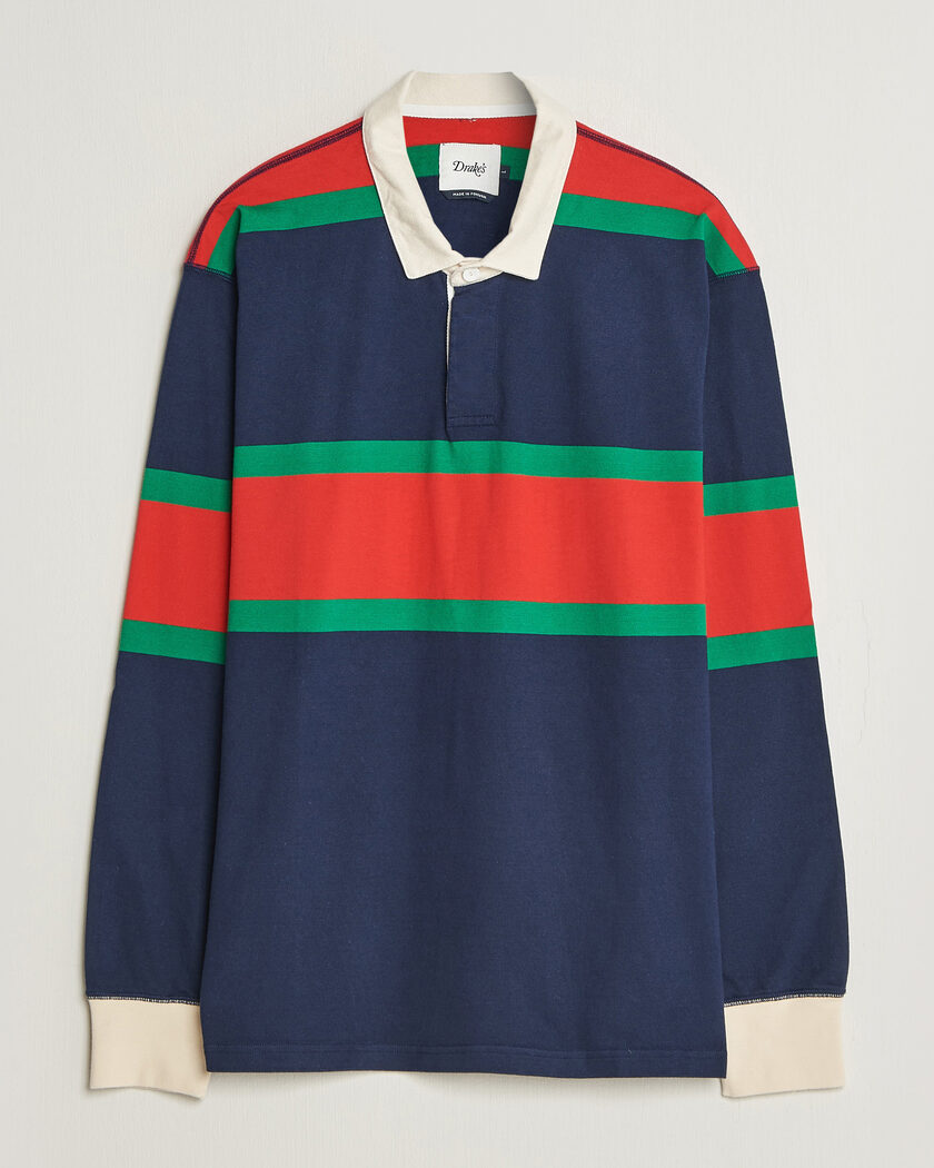 Drake's Middle Stripe Rugby Navy/Red/Green – Bleu
