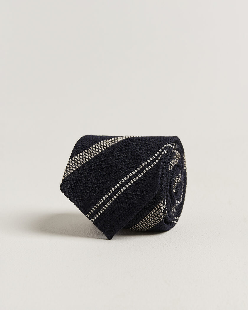 Drake's Striped Grenadine Tie Navy/White – Bleu
