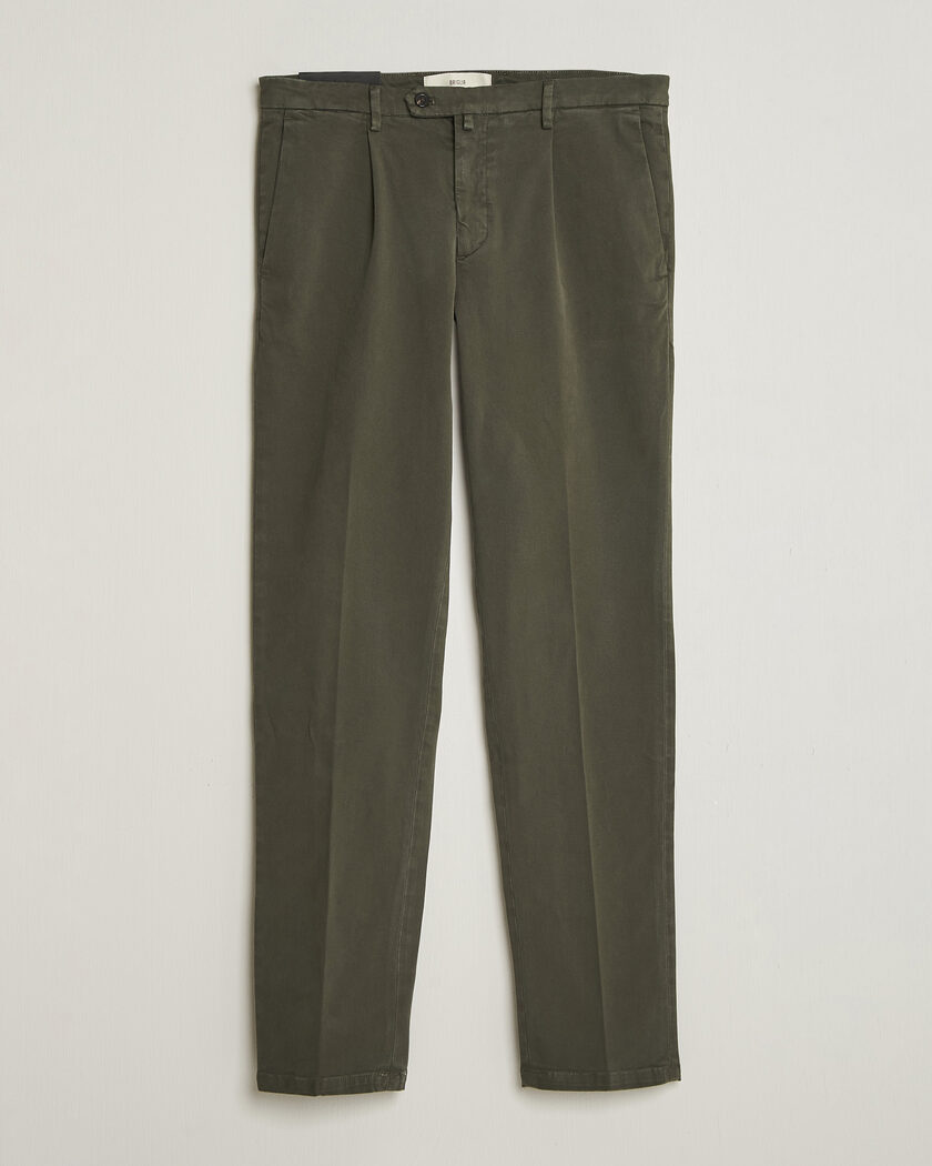 Briglia 1949 Easy Fit Pleated Cotton Stretch Trousers Military – Vert