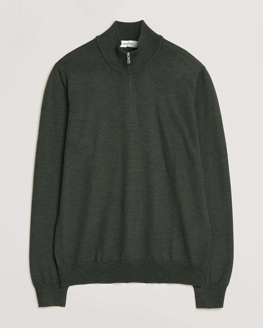 Gran Sasso Merino Fashion Fit Half Zip Olive Melange – Vert
