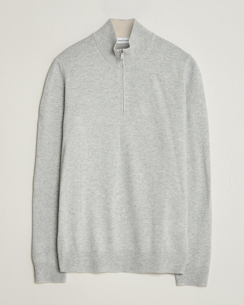 Gran Sasso Wool/Cashmere Half Zip Light Grey Melange – Gris