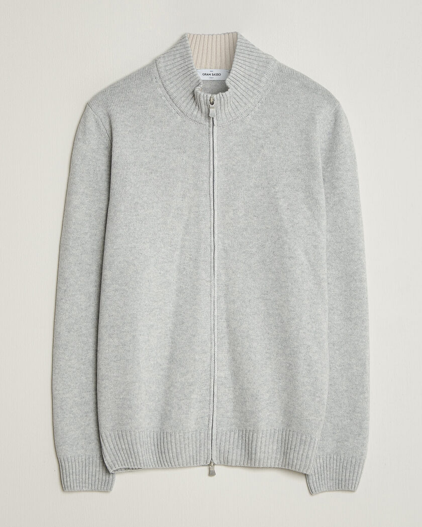 Gran Sasso Wool/Cashmere Full Zip Light Grey Melange – Gris