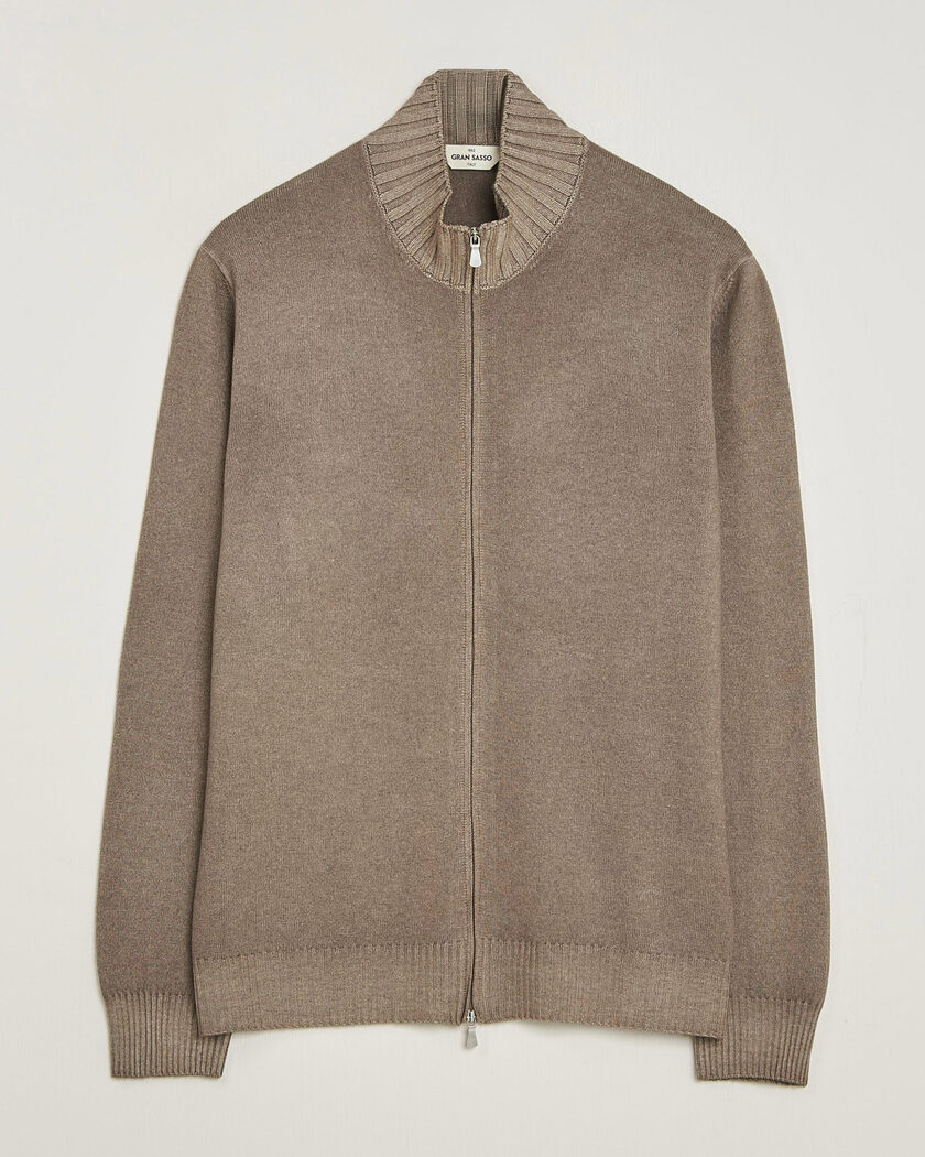 Gran Sasso Wool/Cashmere Washed Full Zip Brown Melange – Marron