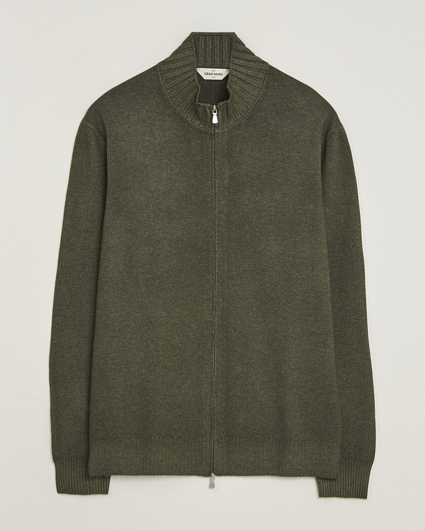Gran Sasso Wool/Cashmere Washed Full Zip Olive Melange – Vert