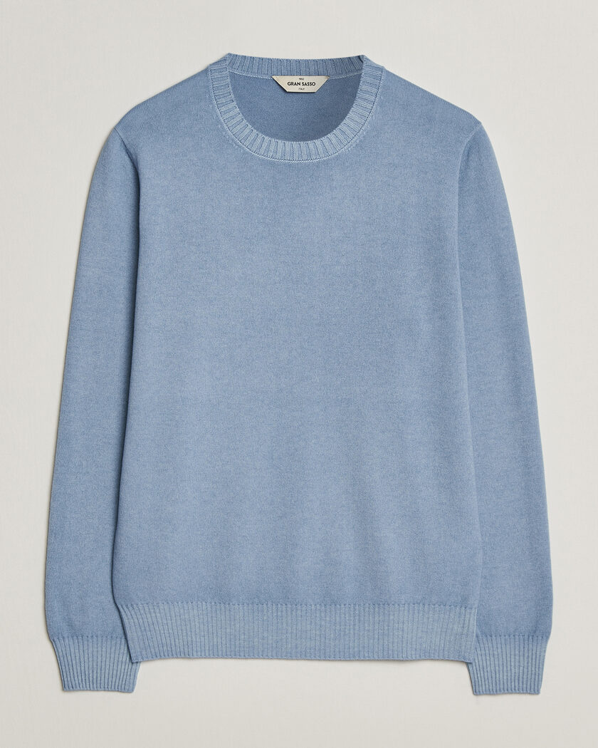 Gran Sasso Wool/Cashmere Washed Crew Neck Blue Melange – Bleu