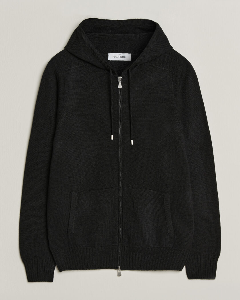 Gran Sasso Full Zip Wool Hoodie Black – Noir