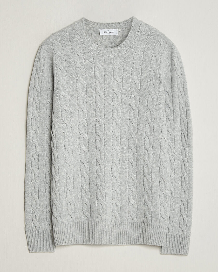 Gran Sasso Wool/Cashmere Cable Crew Neck Light Grey Melange – Gris