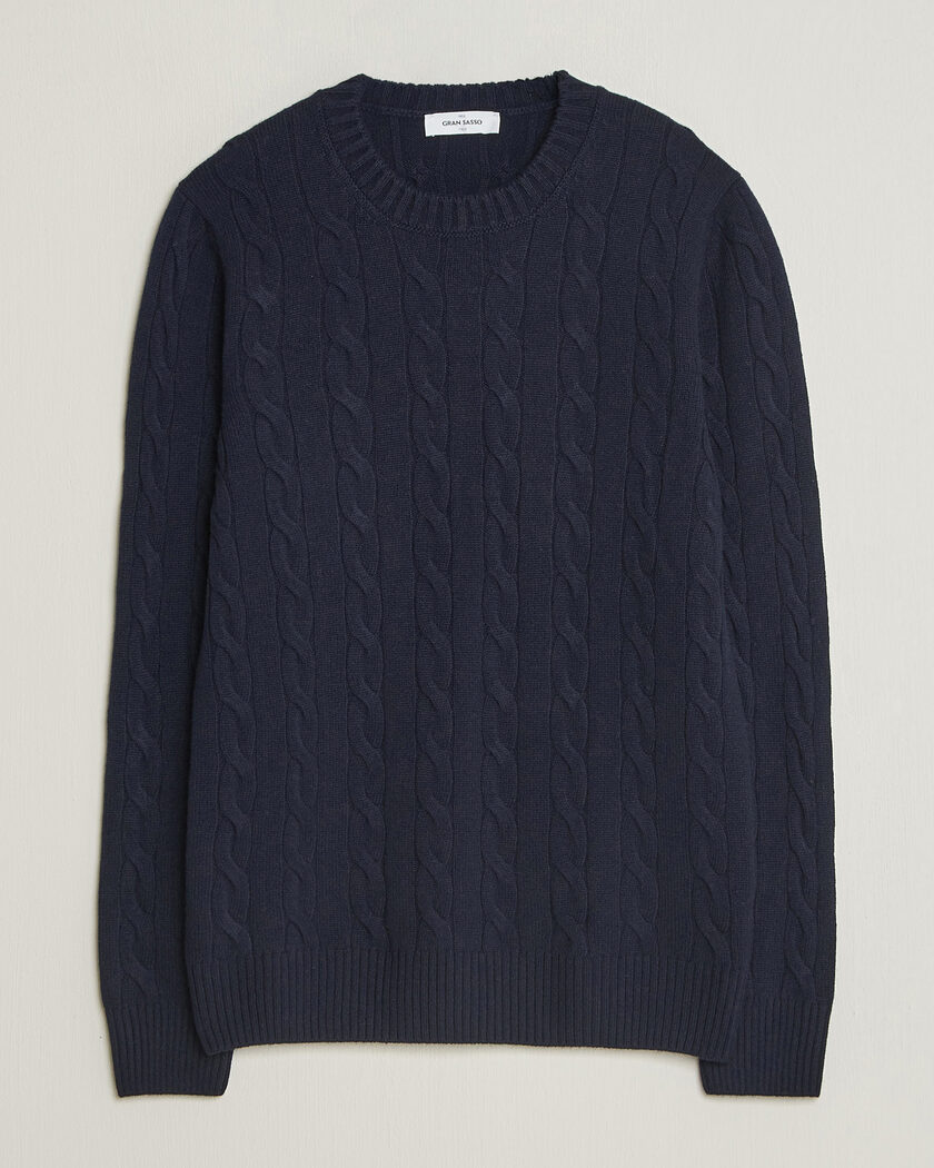 Gran Sasso Wool/Cashmere Cable Crew Neck Navy – Bleu