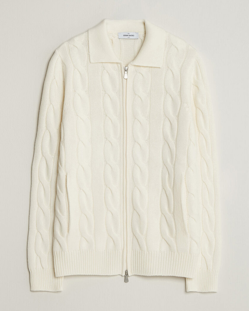 Gran Sasso Wool/Cashmere Cable Full Zip Cream – Blanc