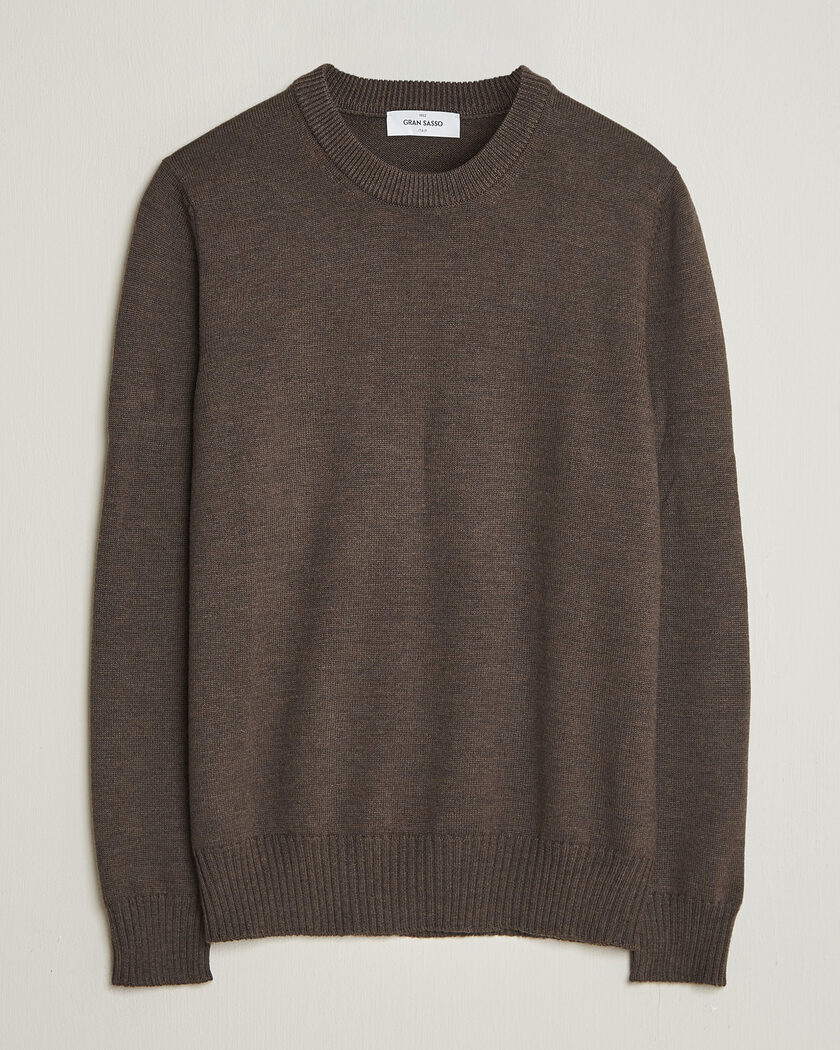 Gran Sasso Merino Knitted Crew Neck Brown Melange – Marron