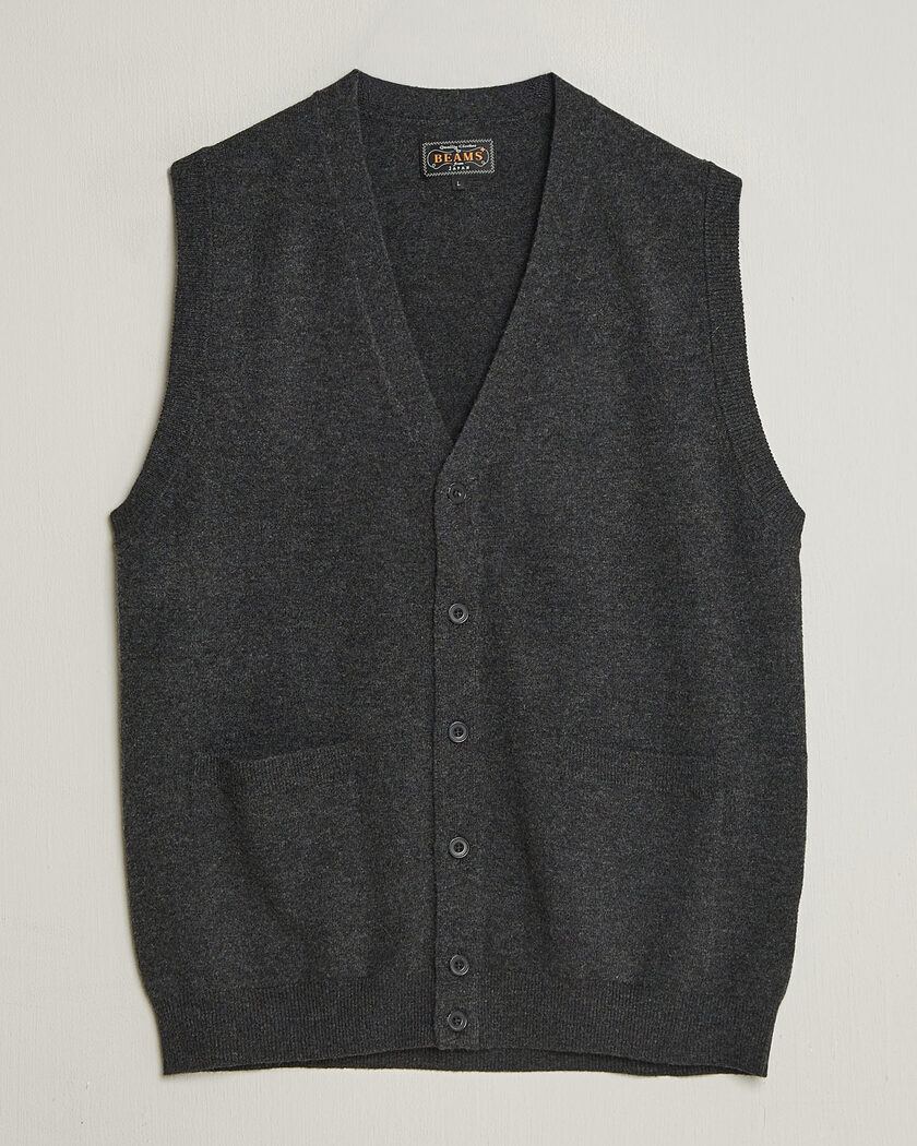 BEAMS PLUS Button Knit Vest Charcoal – Gris