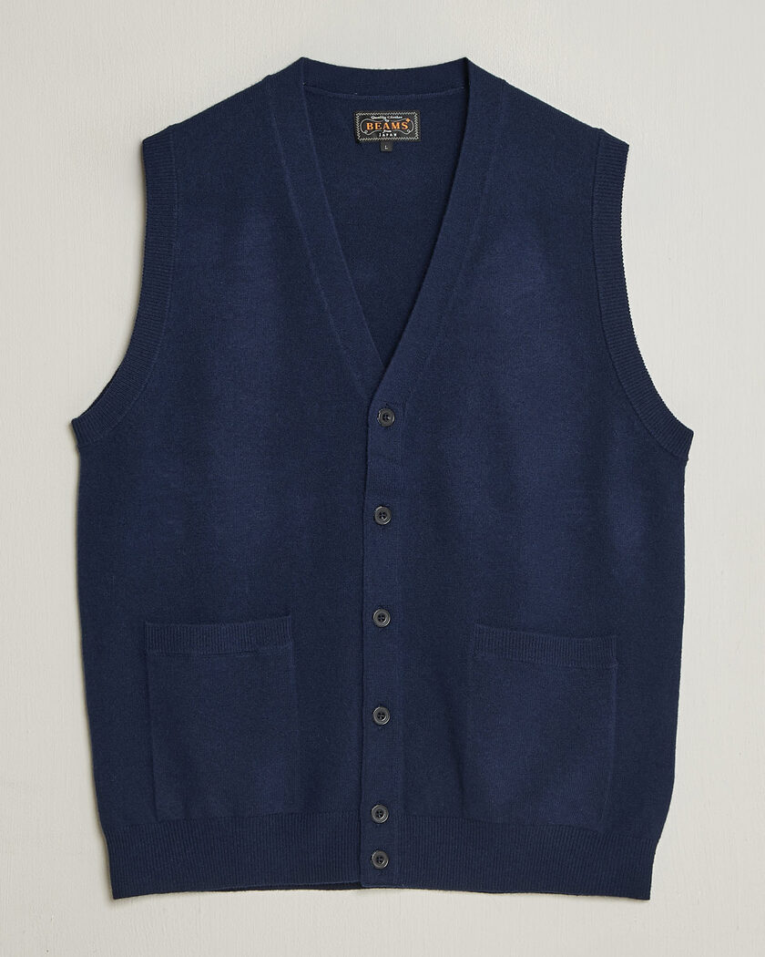 BEAMS PLUS Button Knit Vest Navy – Bleu