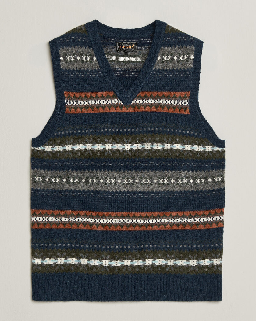 BEAMS PLUS Fair Isle Knit Vest Navy – Bleu