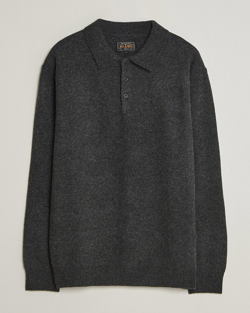 BEAMS PLUS Knitted Wool Polo Charcoal – Gris