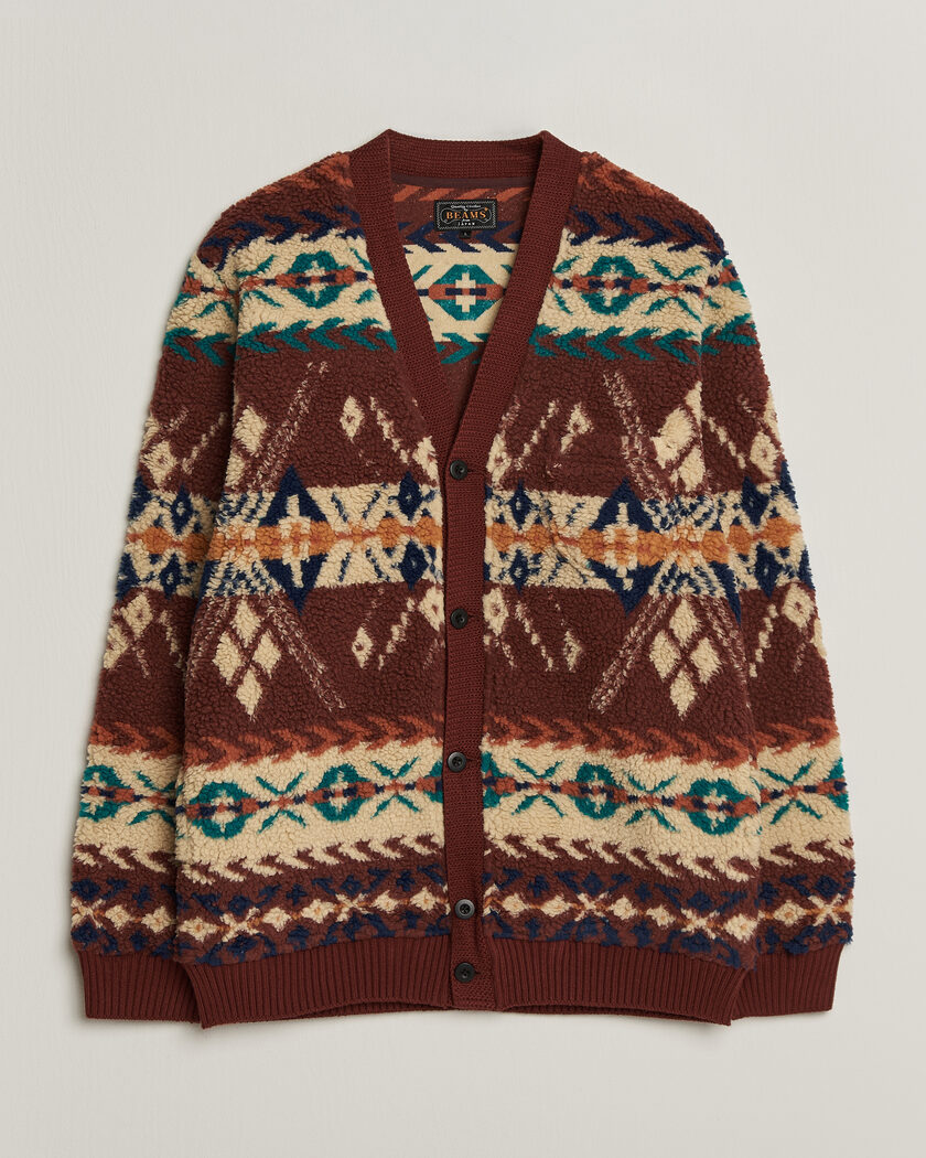 BEAMS PLUS Boa Jacquard Cardigan Brown – Multicolore