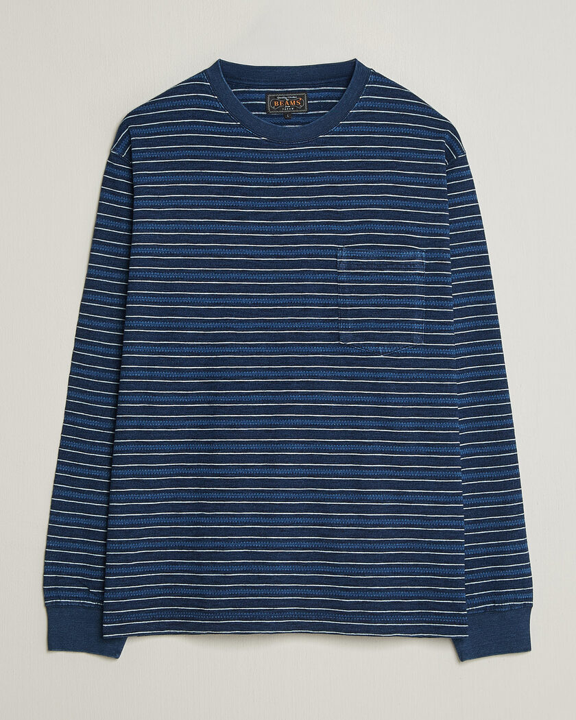 BEAMS PLUS Indigo Stripe LS T-Shirt Navy – Bleu